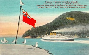 SCENERY OF BRITISH COLUMBIA~ACTIVE PASS~STEAMERS MARGUERITE & KATHLEEN POSTCARDS