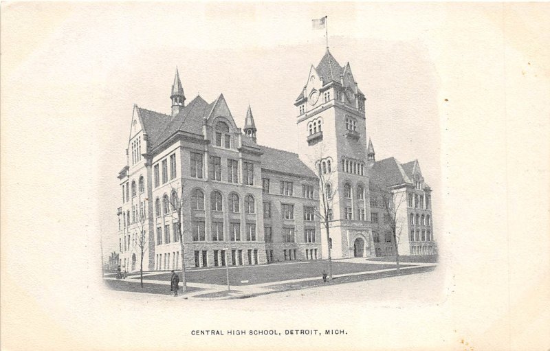Detroit Michigan c1906 Postcard Central High School Building