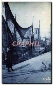 Old Postcard La Rochelle Harbor Yacht Towards St Savior