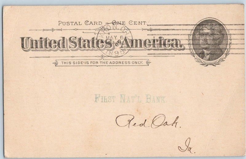 1895 Akron, OH Aultman Miller Invoice Receipt Jefferson Postal Card Red Oak A194