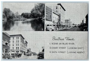 c1940s Blue River Court Street Sixth Street Beatrice Nebraska NE Cars Postcard
