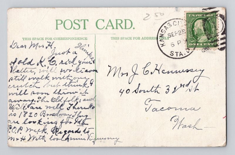 Postcard Missouri Kansas City MO Electric Park 1910 posted Divided Back