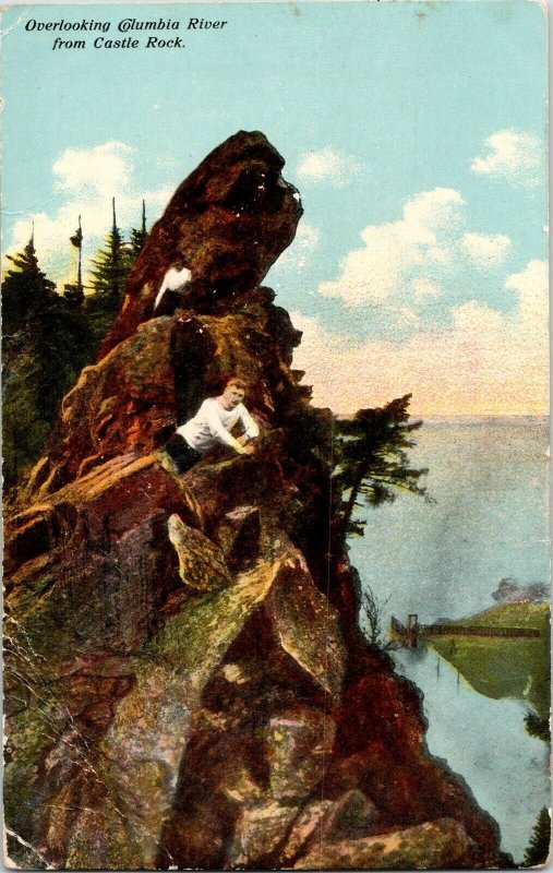 Columbia River Castle Rock Divided Postcard WOB Stella Cancel Antique Vintage 