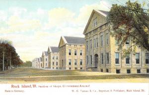 ROCK ISLAND, IL Illinois   ROW of SHOPS, GOVERNMENT ARSENAL   c1910's Postcard