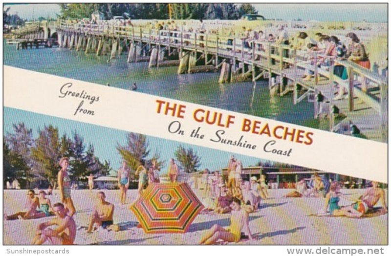 Florida Greetings From The Gulf Beaches Showing Fishing Pier