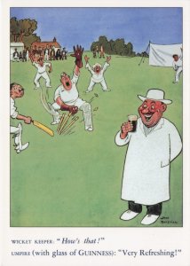 Guinness Cricket Wicket Keeper Comic Advertising Postcard