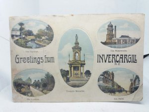 Invercargill New Zealand  Early Vintage Multiview Postcard Esk Street Waterworks