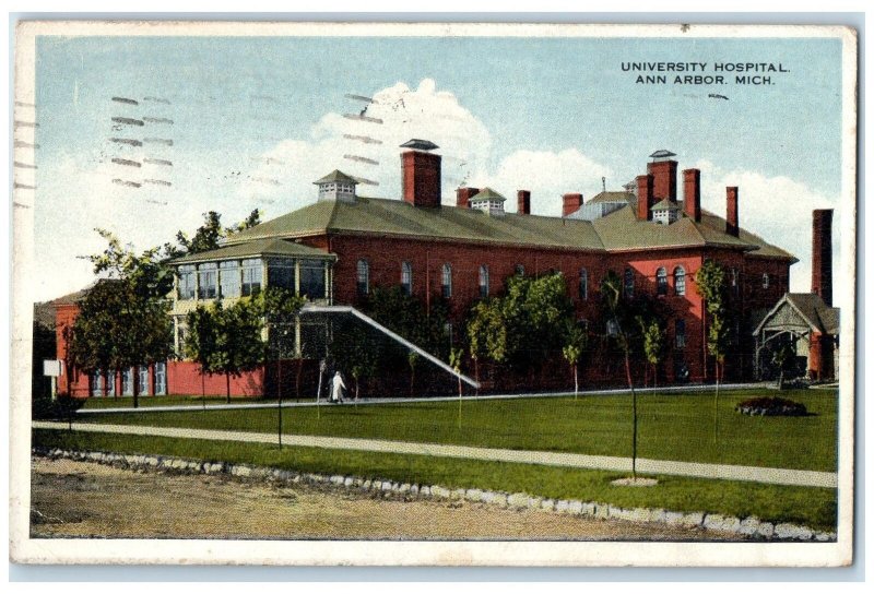 1919 University Hospital Exterior Roadside Ann Harbor MI Posted Vintage Postcard