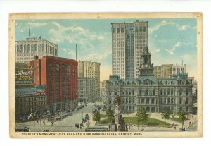 MI - Detroit. Soldiers' Monument, City Hall & Dime Bank Building  (soiled)