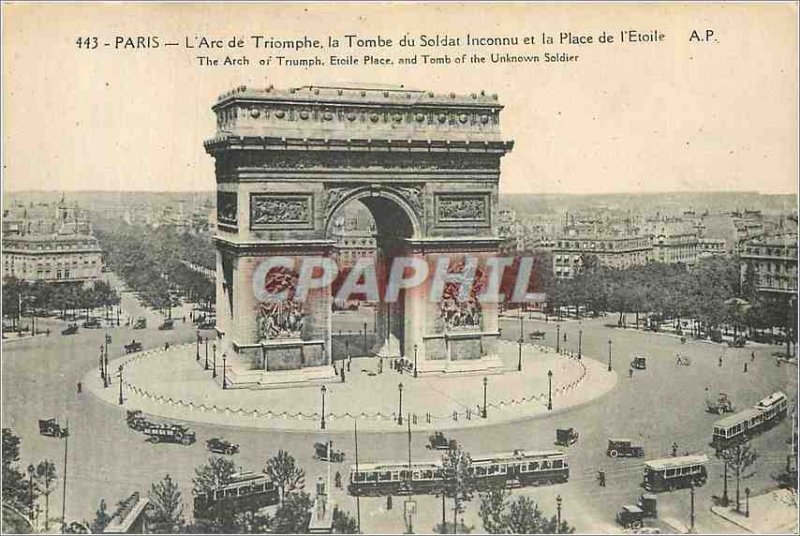 Old Postcard Paris Arc de Triomphe Tomb of the Unknown Soldier and Place de l...