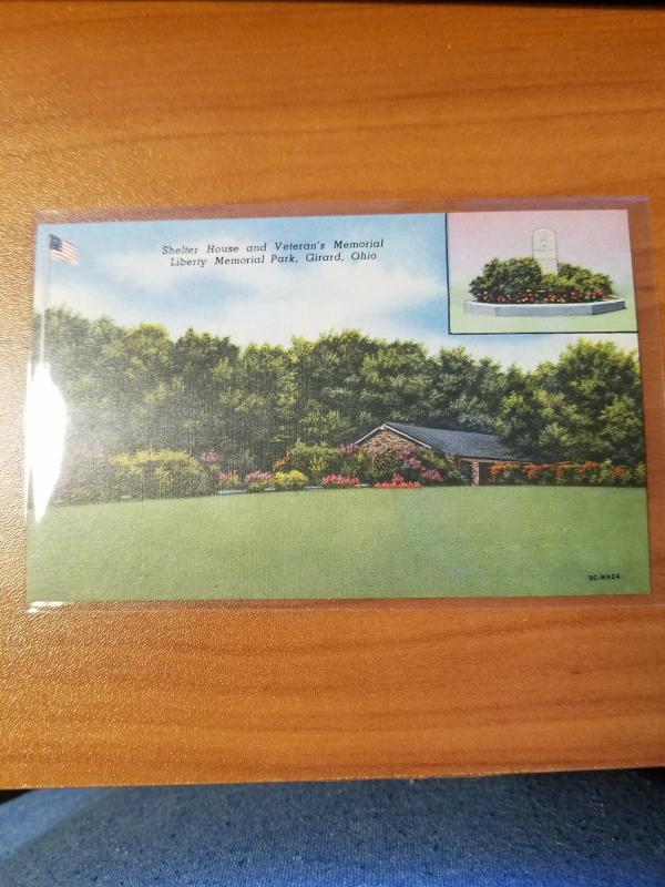 Antique Postcard, Shelter House and Veteran's Memorial...  Girard, Ohio