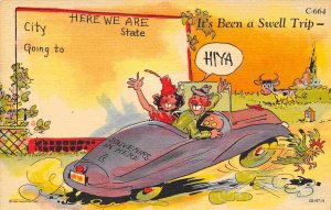 Here We Are It's Been A Swell Trip Vacation Comic Humor linen postcard