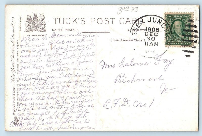 New Year Postcard Angel Hourglass Father Time Berries Tuck Essex Junction VT