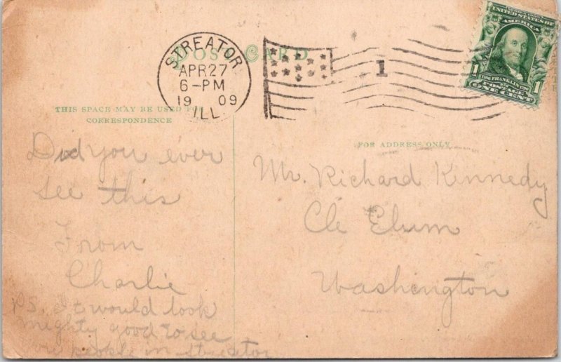 Streator, IL Illinois FIRE DEPARMENT Firemen~Horse Drawn Wagons 1909 Postcard