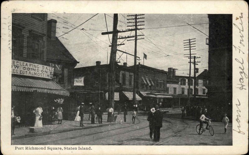 Port Richmond Square Staten Island Street Scene c1905 Postcard