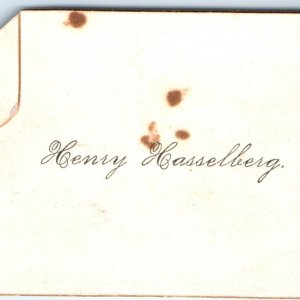 c1880s Henry Hasselberg Name Calling Trade Card Bent Corner Gilt Border C3