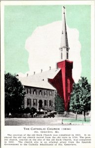 Vintage Postcard MO Ste. Genevieve The Roman Catholic Church Old Car 1930s S81