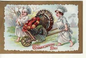 THANKSGIVING   BOY CHEFS, TURKEY  1912 postcard