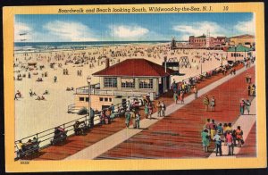 New Jersey WILDWOOD-BY-THE-SEA Boardwalk and Beach looking South - pm1953- LINEN