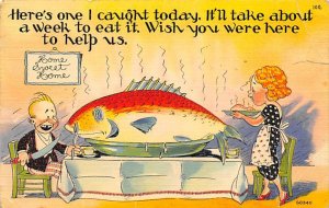 Man and Woman at the Table with a Giant Fish Comic Fishing 1942 