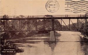 E19/ West Milton Ohio Postcard 1910 River Scene Bridge Miami County People