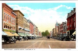 Concord, NH New Hampshire MAIN STREET SCENE~South STORES/CARS  ca1920's Postcard