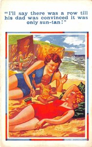 Lot110 women at beach with a baby  comic postcard uk