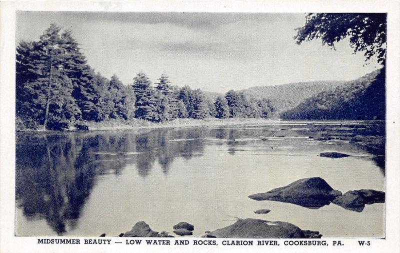 Cooksburg Pennsylvania~Clarion River Scene~Low Water-Rocks in Midsummer~1950s Pc