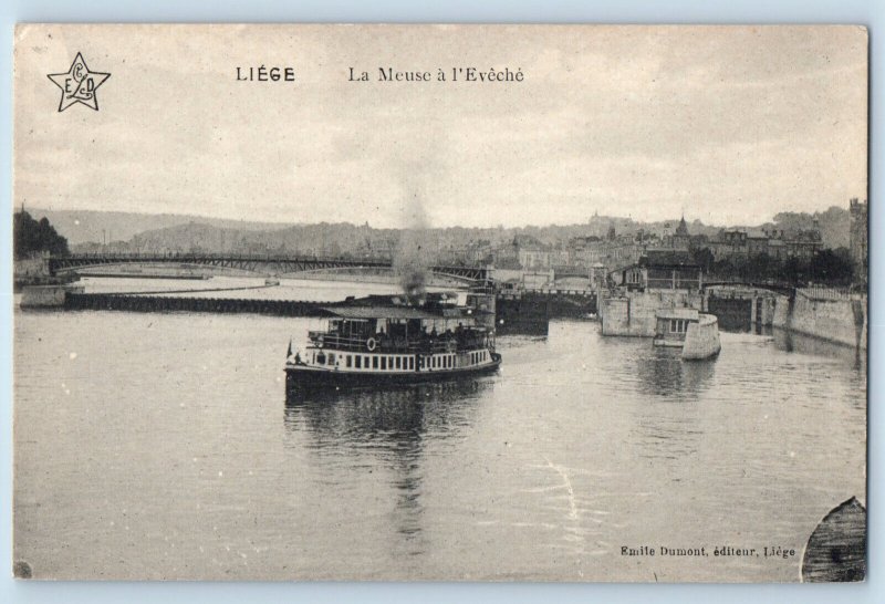 Liège Belgium Postcard The Meuse at L’Eveche c1910 Unposted Antique