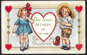 To My Valentine Boy & Girl One Heart Between Us Unused c1910s