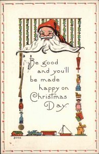 Christmas Santa Claus Vintage Toy Border Doll Windmill Gun c1910 Postcard