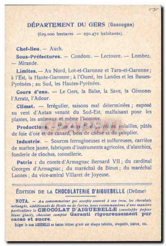 Old Postcard geographical maps of Chocolaterie & # 39Aiguebelle Gers L & # 39...