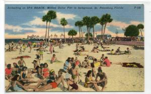 Spa Beach Crowd St Petersburg Florida linen postcard