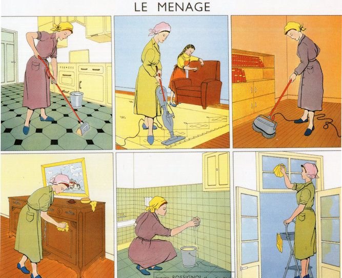 Hoover Sweeping Cleaning Broom Kitchen Mop Chores French Wall Chart Postcard