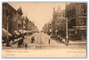 1905 Chicago Street Horse Carriage Railroad Joliet Illinois IL Antique Postcard