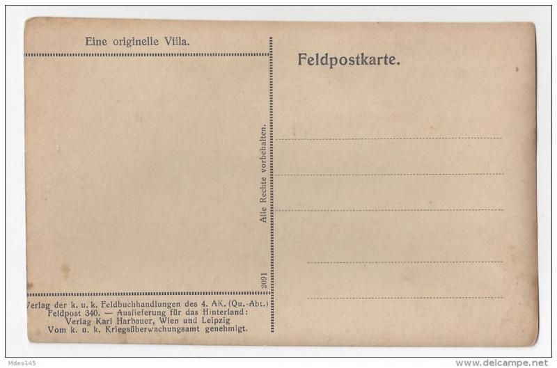 WWI Austro Hungarian K.U.K. Feldpostkarte Villa Waldheim Soldier Feldpost 340 RP