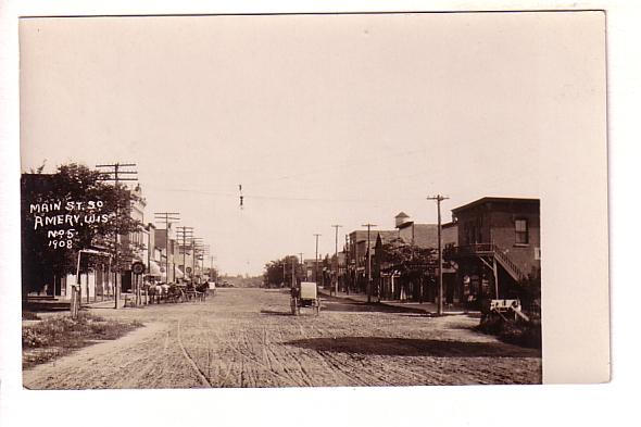 Real Photo, Main Street, Amery, Wisconsin, 1908 B H Dingman, Horse and Buggy