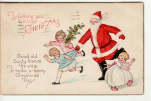 CHRISTMAS   BLINDFOLDED SANTA, CHILDREN  1926 postcard