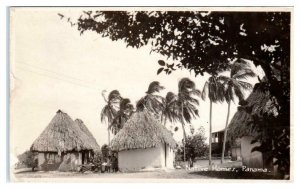 RPPC PANAMA ~ View of NATIVE THATCHED ROOF HOMES  c1930s Postcard