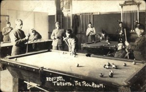 Billiards Pool Room Cue Sticks 228th Btn Military Toronto Ontario c1910 RPPC