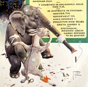 Collier's Politics Elephant Donkey 1932 Lithograph Magazine Cover Art DWCC1