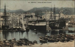 Genova Genoa Italy IT Veduta del Moto Vcchio Steamers Ships c1910  Postcard