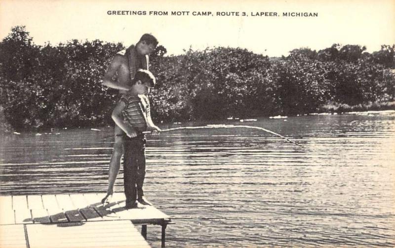 Lapeer Michigan Mott Camp Fishing Scene Antique Postcard K88518