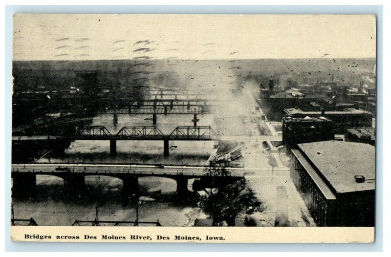 1911 Bird's Eye View Bridge Across Des Moines River Des Moines Iowa IA Postcard