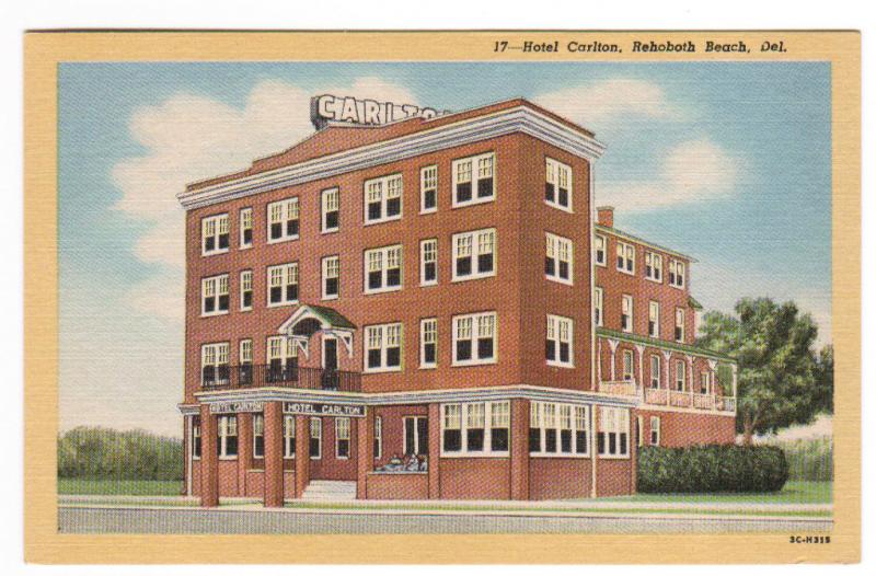 Hotel Carlton Rehoboth Beach Delaware linen postcard