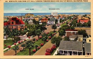 Texas Galveston Birds Eye View From City Hall Looking Towards Beach and Gulf ...