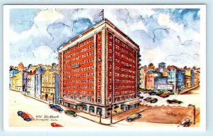 DAVENPORT, Iowa IA  Roadside HOTEL BLACKHAWK Artist Signed Ted Lewy Postcard