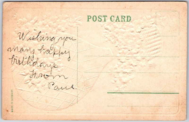 Most Bounteously Birthday, Embossed Hot Air Balloon,  Forgot-Me-Not, Postcard