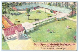 c1950's Sea Spray Motel & Restaurant Brunswick Georgia GA Walter Bowers Postcard