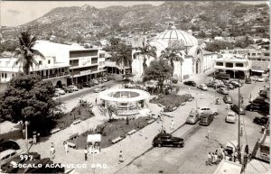 RPPC, Acapulco Mexico  ZOCALO~PUBLIC SQUARE Street Scene~Cars  ca1940's Postcard